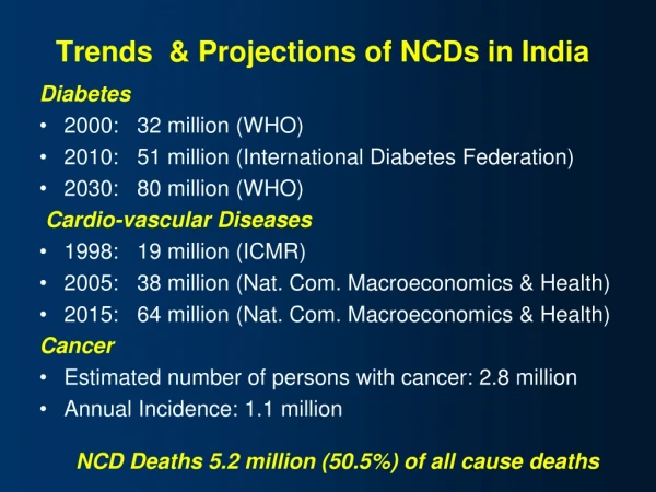 Trends  &amp; Projections of NCDs in India