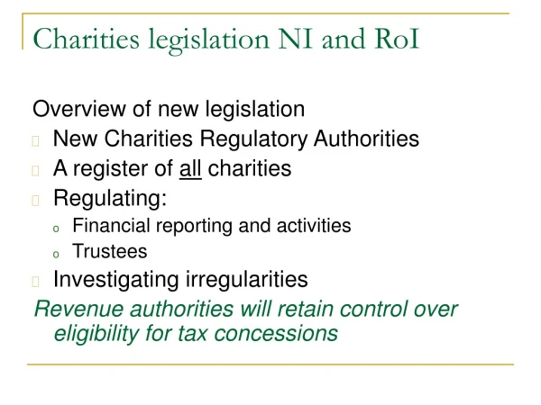Charities legislation NI and RoI