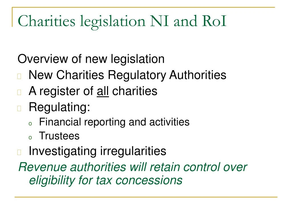 charities legislation ni and roi