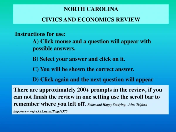 NORTH CAROLINA  CIVICS AND ECONOMICS REVIEW