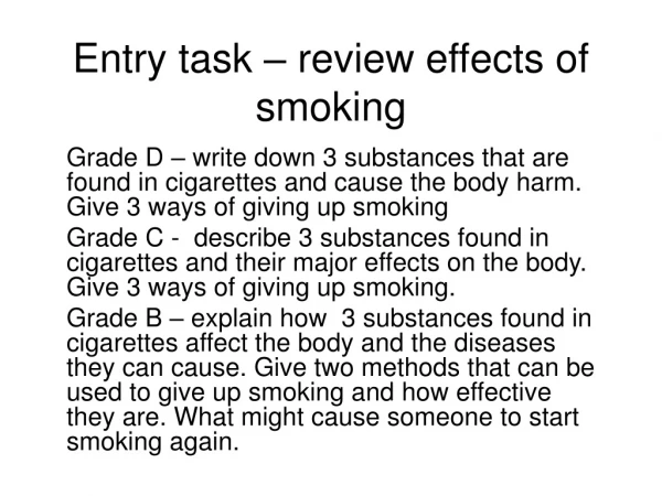 Entry task – review effects of smoking