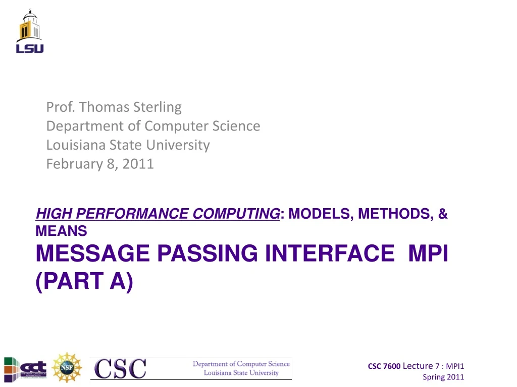high performance computing models methods means message passing interface mpi part a