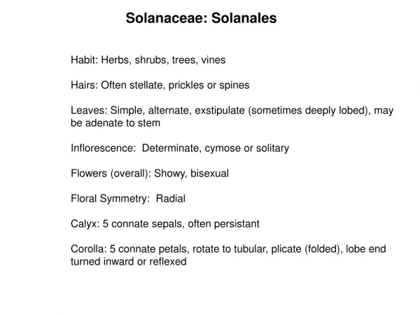 Solanaceae: Solanales