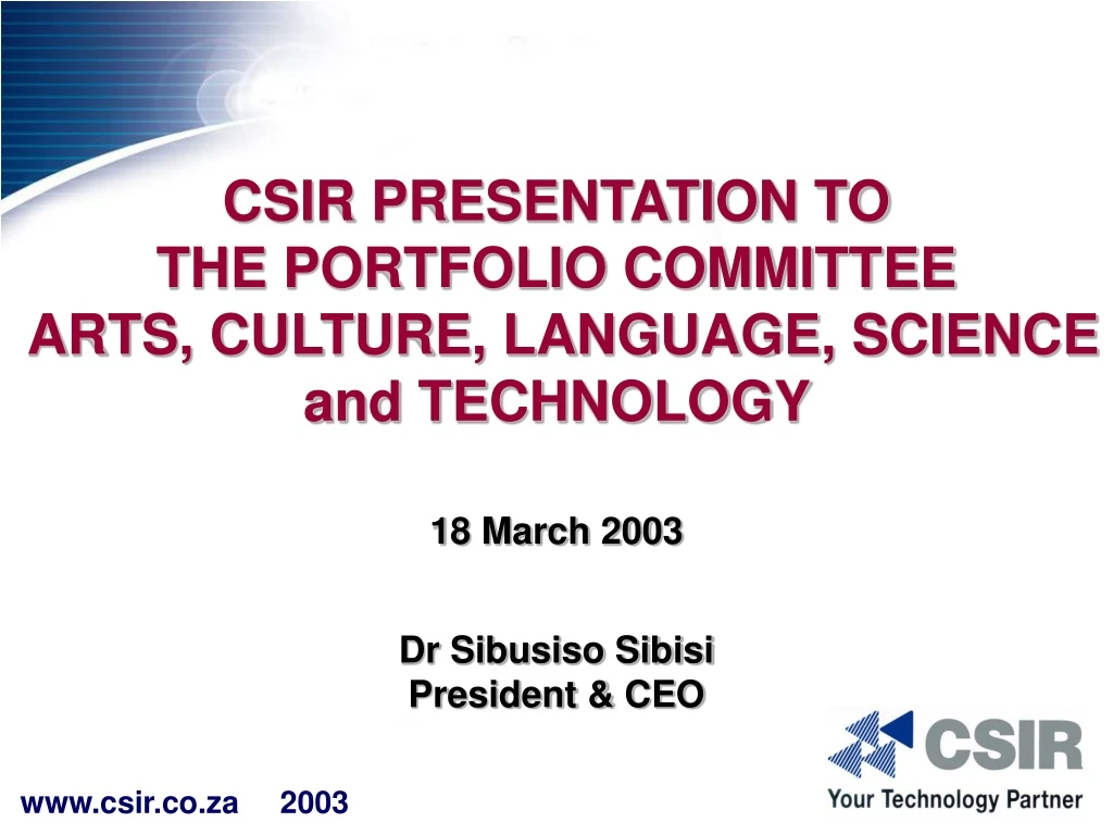 csir presentation to the portfolio committee arts