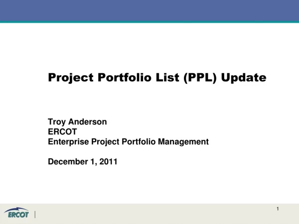 Project Portfolio List (PPL) Update