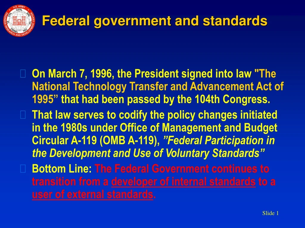 federal government and standards