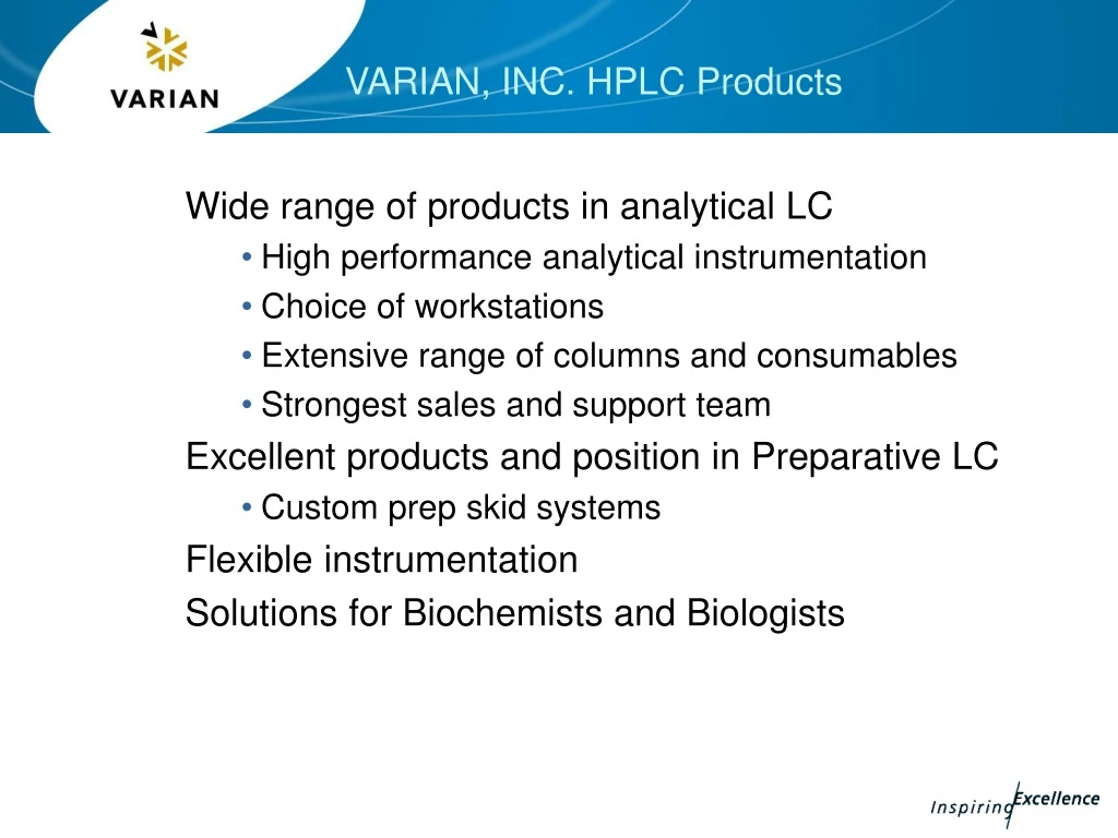 varian inc hplc products