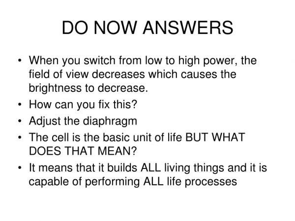 DO NOW ANSWERS