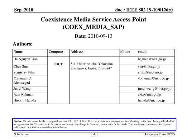 Coexistence Media Service Access Point (COEX_MEDIA_SAP)