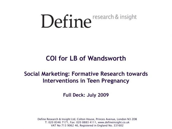 COI for LB of Wandsworth Social Marketing: Formative Research towards