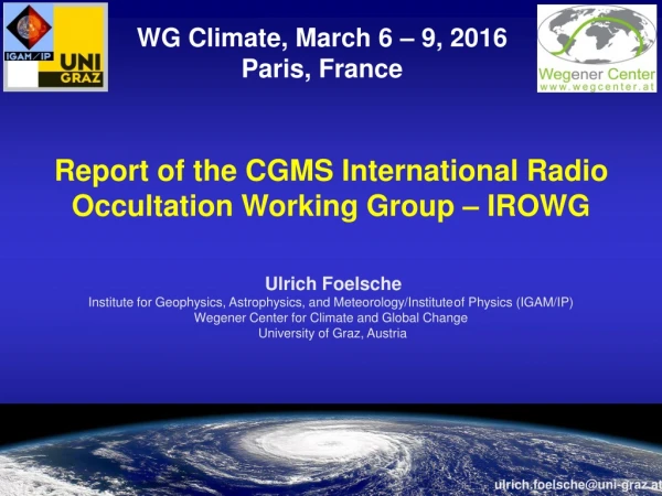 Report of the CGMS International Radio Occultation Working Group – IROWG