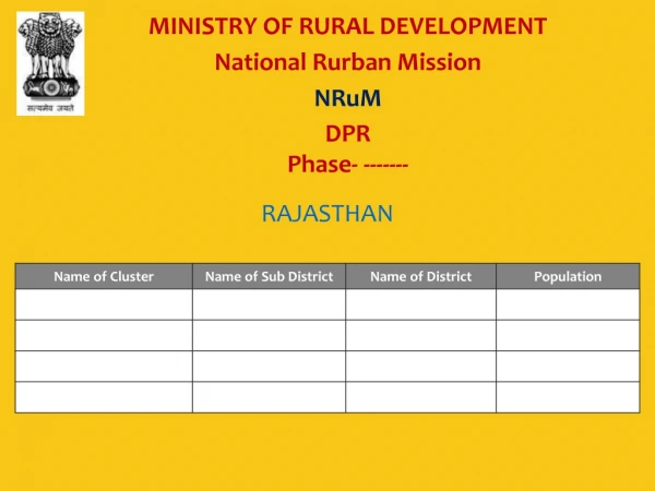 MINISTRY OF RURAL DEVELOPMENT National Rurban Mission NRuM