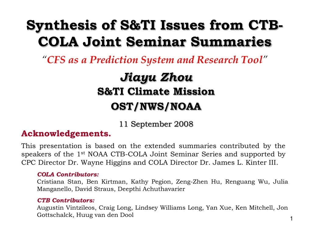 synthesis of s ti issues from ctb cola joint seminar summaries