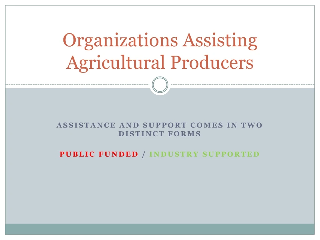 organizations assisting agricultural producers