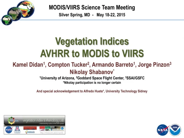 Vegetation Indices  AVHRR to MODIS to VIIRS