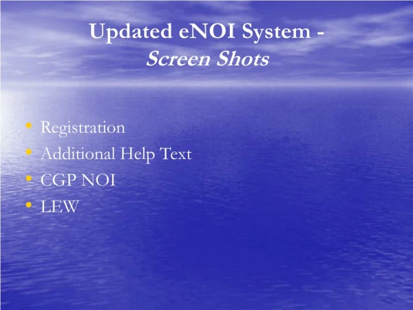 Updated eNOI System - Screen Shots