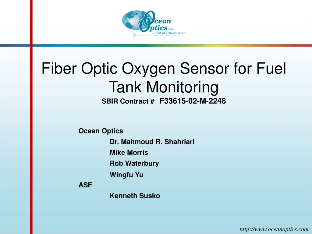 fiber optic oxygen sensor for fuel tank monitoring sbir contract f33615 02 m 2248