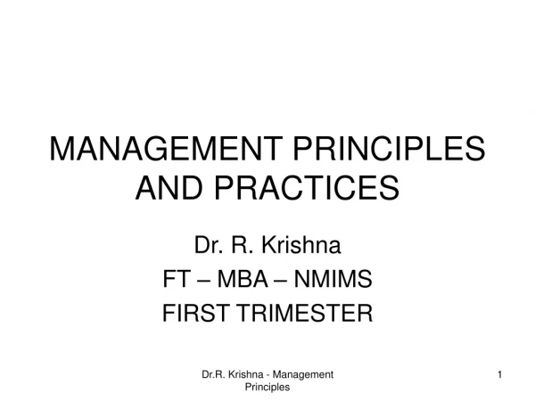 MANAGEMENT PRINCIPLES AND PRACTICES