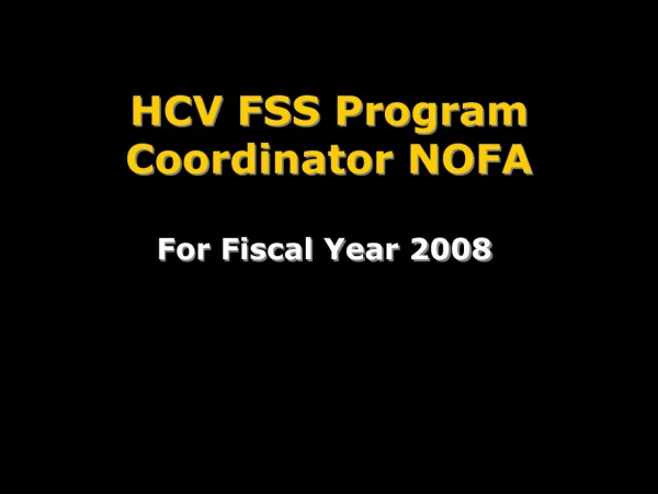 HCV FSS Program Coordinator NOFA