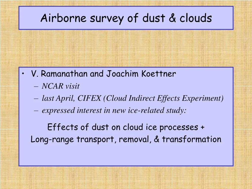 airborne survey of dust clouds