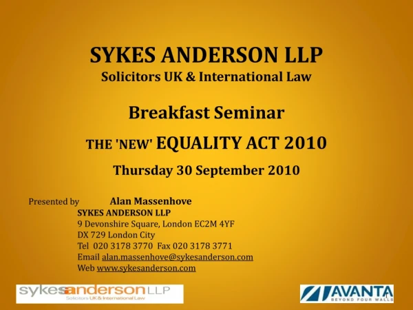 SYKES ANDERSON LLP Solicitors UK &amp; International Law Breakfast Seminar