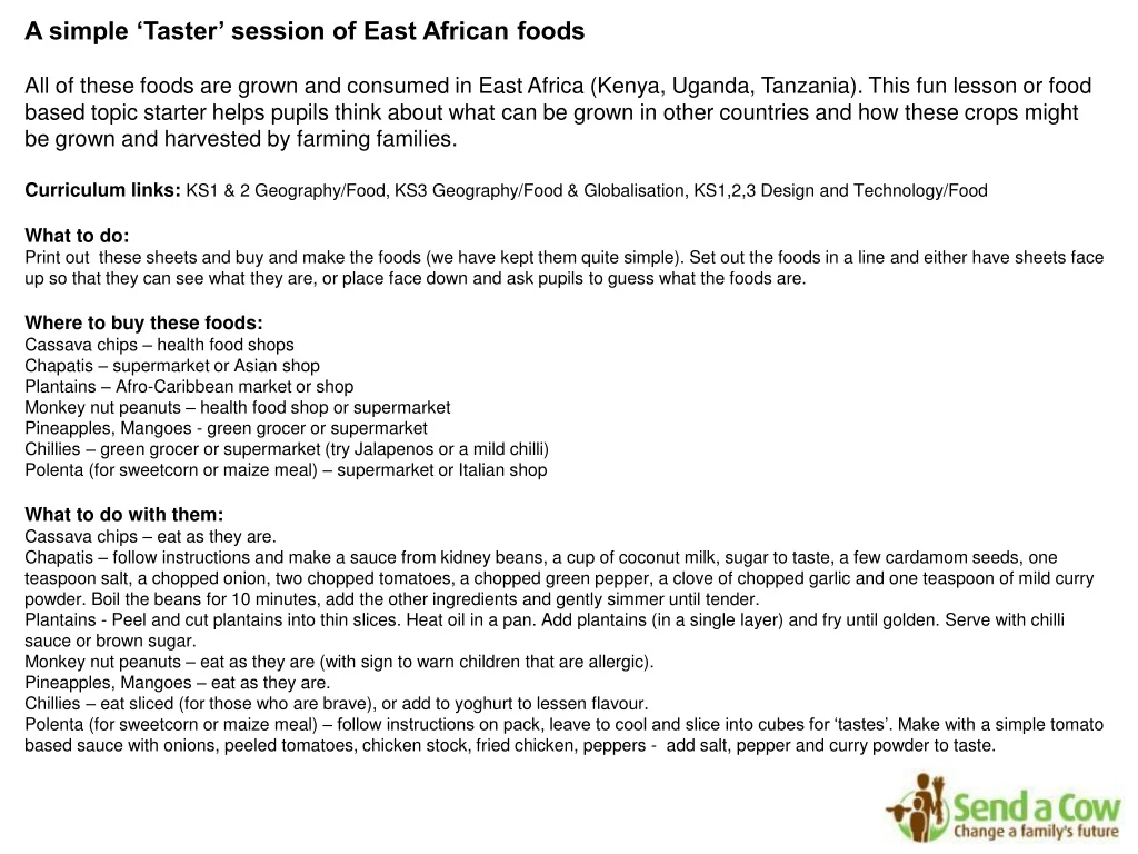 a simple taster session of east african foods