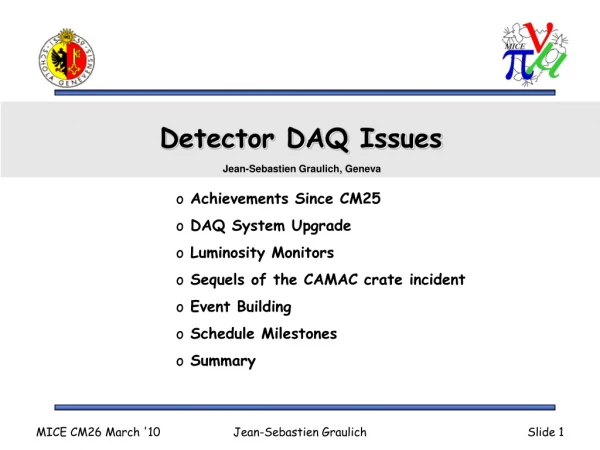 Detector DAQ Issues