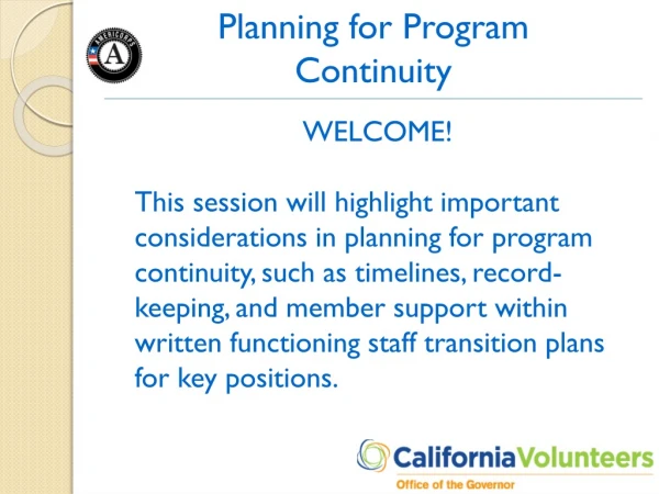 Planning for Program Continuity