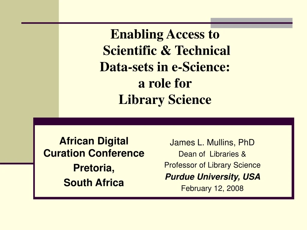 enabling access to scientific technical data sets in e science a role for library science