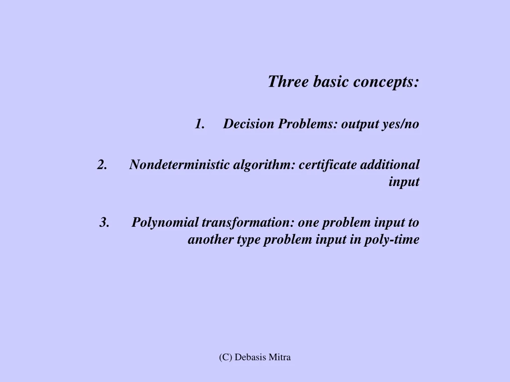 three basic concepts decision problems output