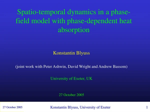 Spatio-temporal dynamics in a phase-field model with phase-dependent heat absorption