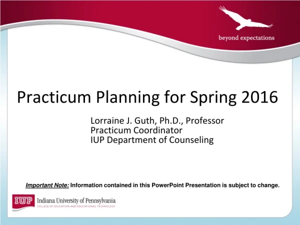 Practicum Planning for Spring 2016