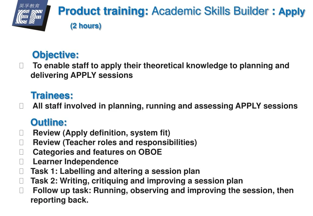 product training academic skills builder apply