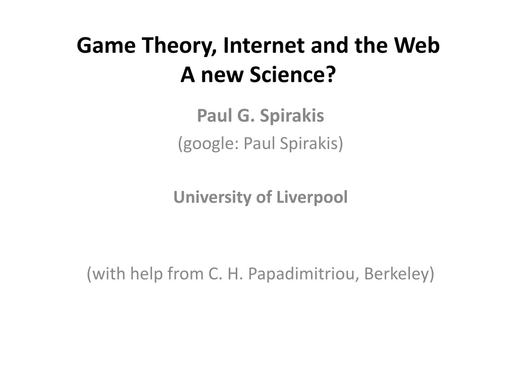 game theory internet and the web a new science