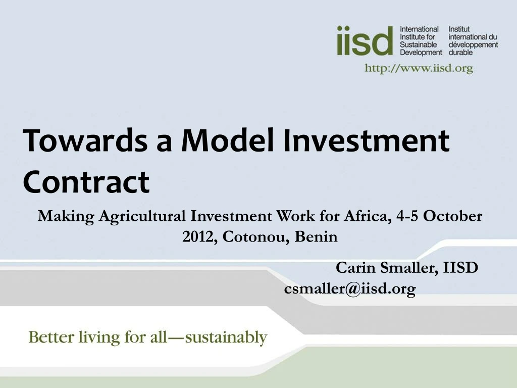 towards a model investment contract