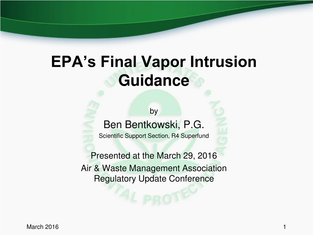 epa s final vapor intrusion guidance