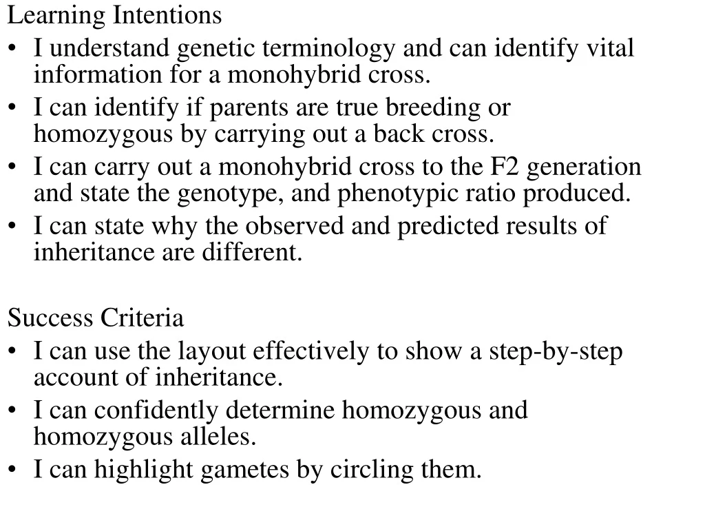 learning intentions i understand genetic