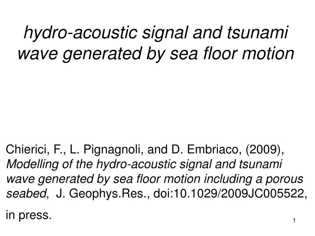hydro acoustic signal and tsunami wave generated