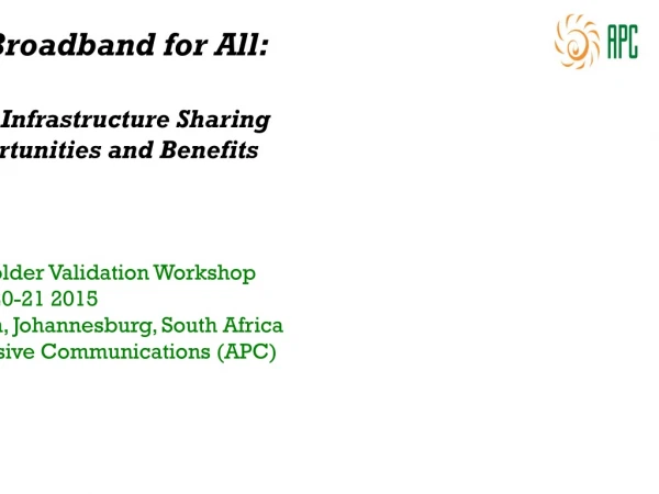 Unlocking Broadband for All: Introduction to Infrastructure Sharing