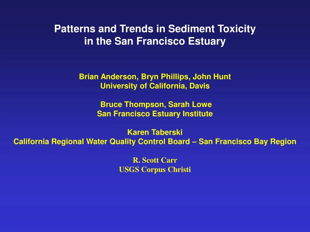 patterns and trends in sediment toxicity