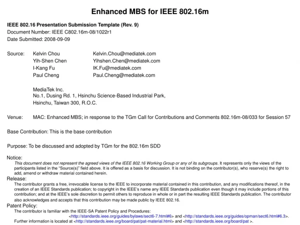 Enhanced MBS for IEEE 802.16m