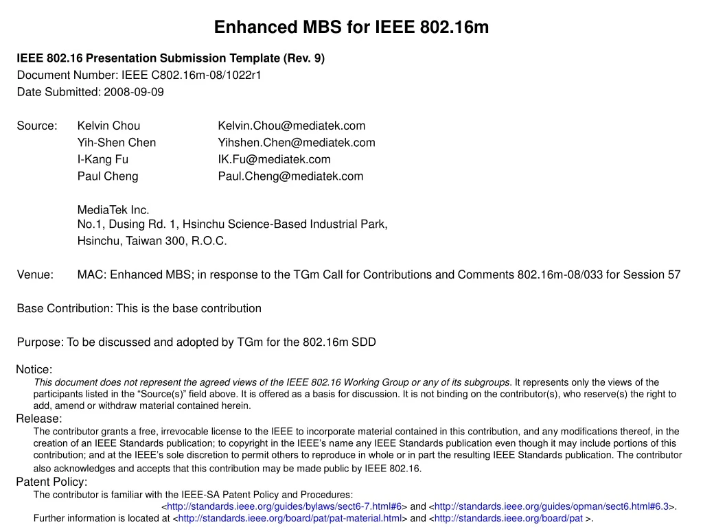 enhanced mbs for ieee 802 16m