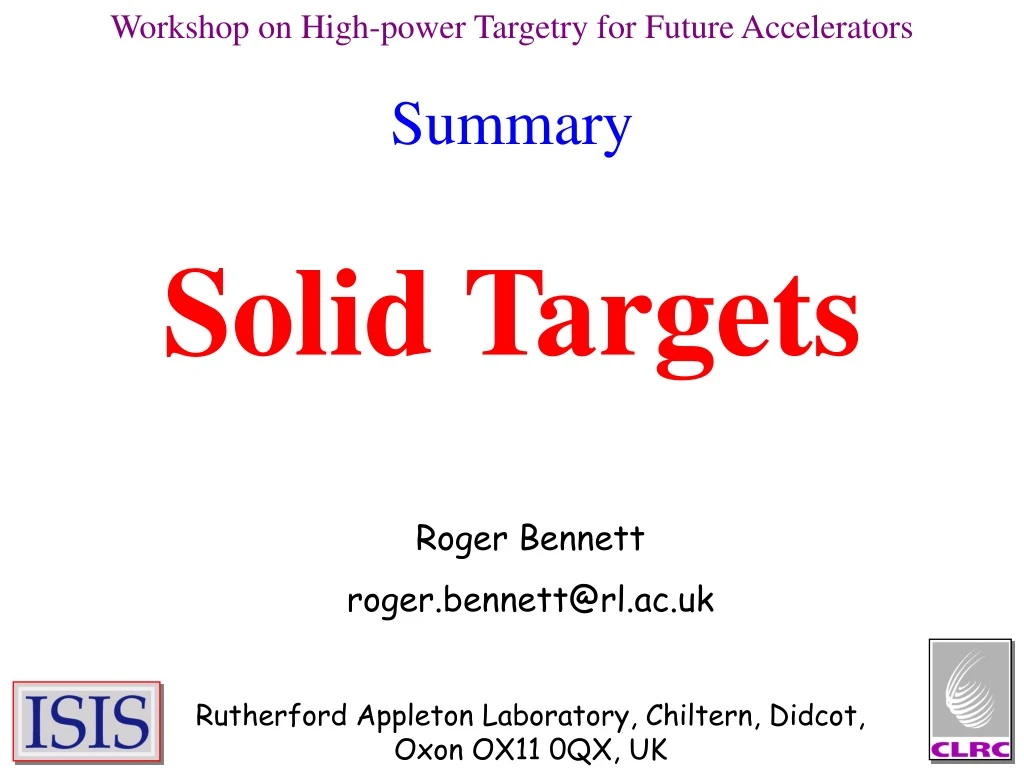 workshop on high power targetry for future