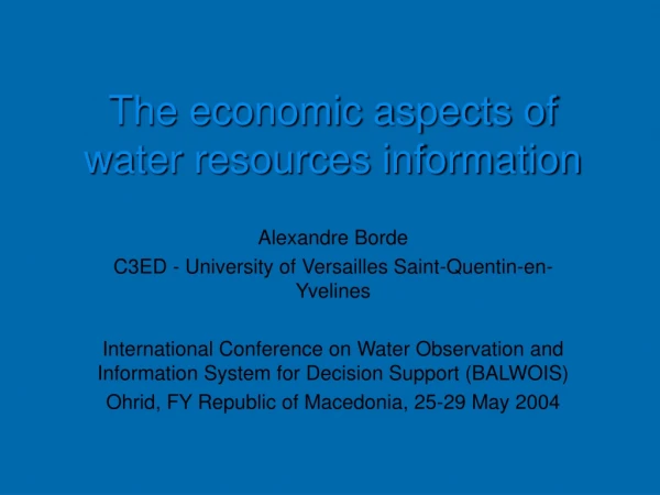 The economic aspects of water resources information