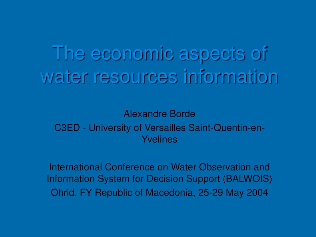 the economic aspects of water resources information