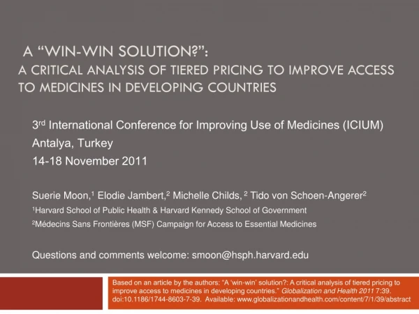 3 rd  International Conference for Improving Use of Medicines (ICIUM) Antalya, Turkey