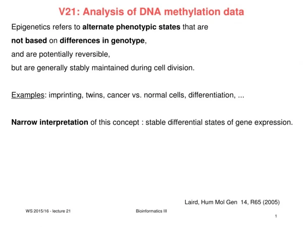 V21: Analysis of DNA methylation data