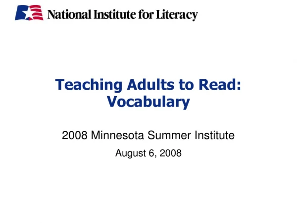 Teaching Adults to Read:  Vocabulary