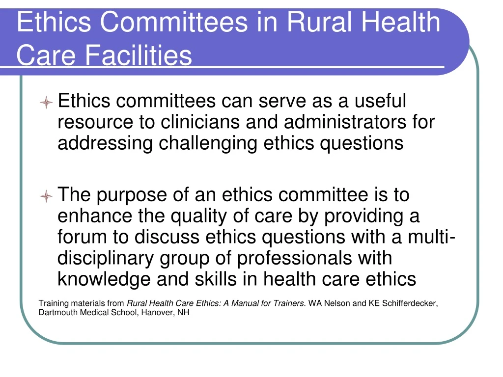 ethics committees in rural health care facilities