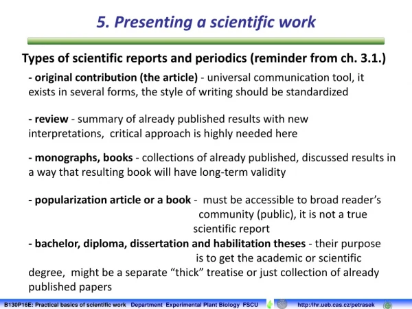 Types of scientific reports and periodics (reminder from ch. 3.1.)